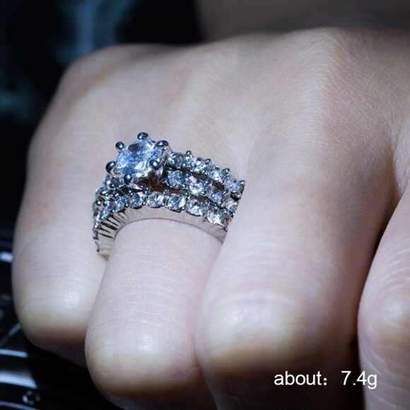 3pcs/Set Shiny Gems Beautiful Wedding Eternity Ring for Women, EVGG1194 - Picture 5 of 5